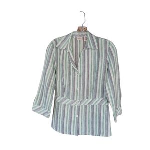 Covington Green Striped Button Down Linen Shirt Small